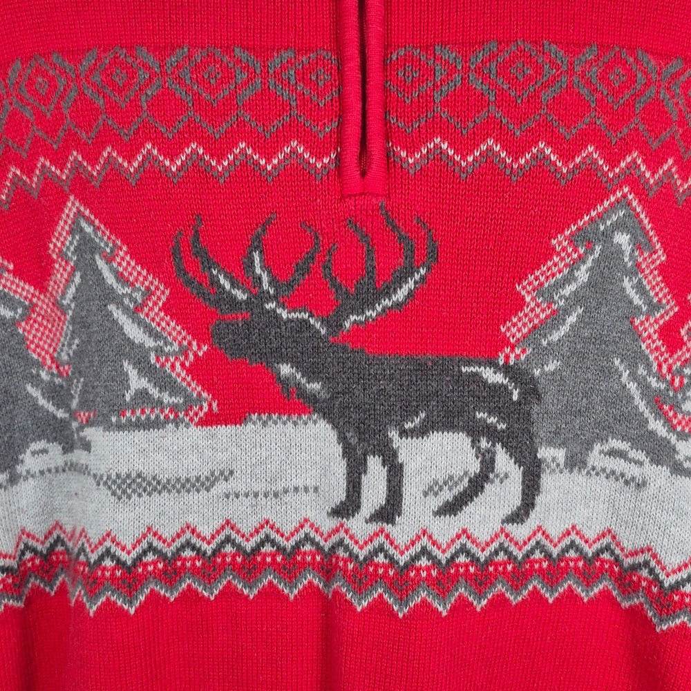 Chaps red reindeer winter Christmas holiday quarter zip sweater men's XL - Picture 3 of 13